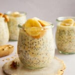 Jars of banana pudding overnight oats.