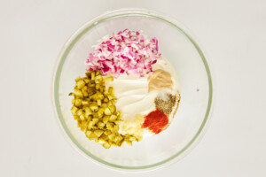 Labne dressing ingredients in a bowl.