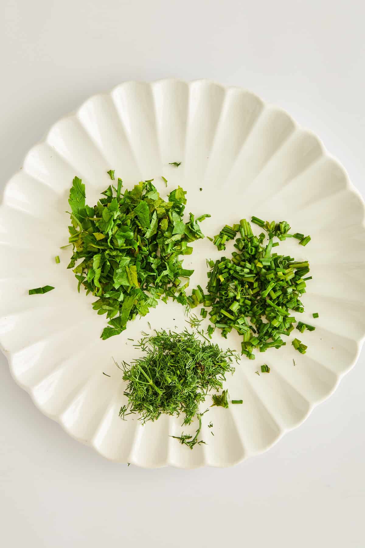 Fresh herbs on a plate. 