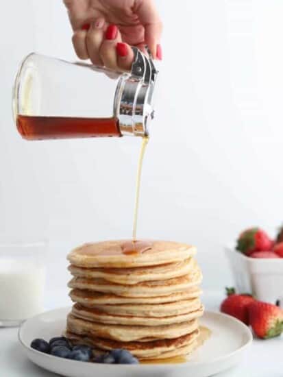 Cottage cheese protein pancakes with syrup