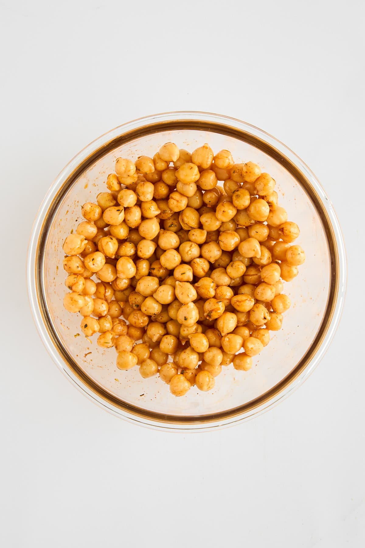 Seasoned chickpeas in a bowl. 