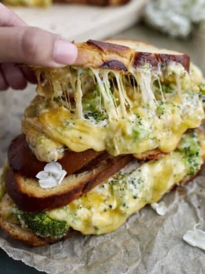 Roasted Garlic and Broccoli Oven Grilled Cheese