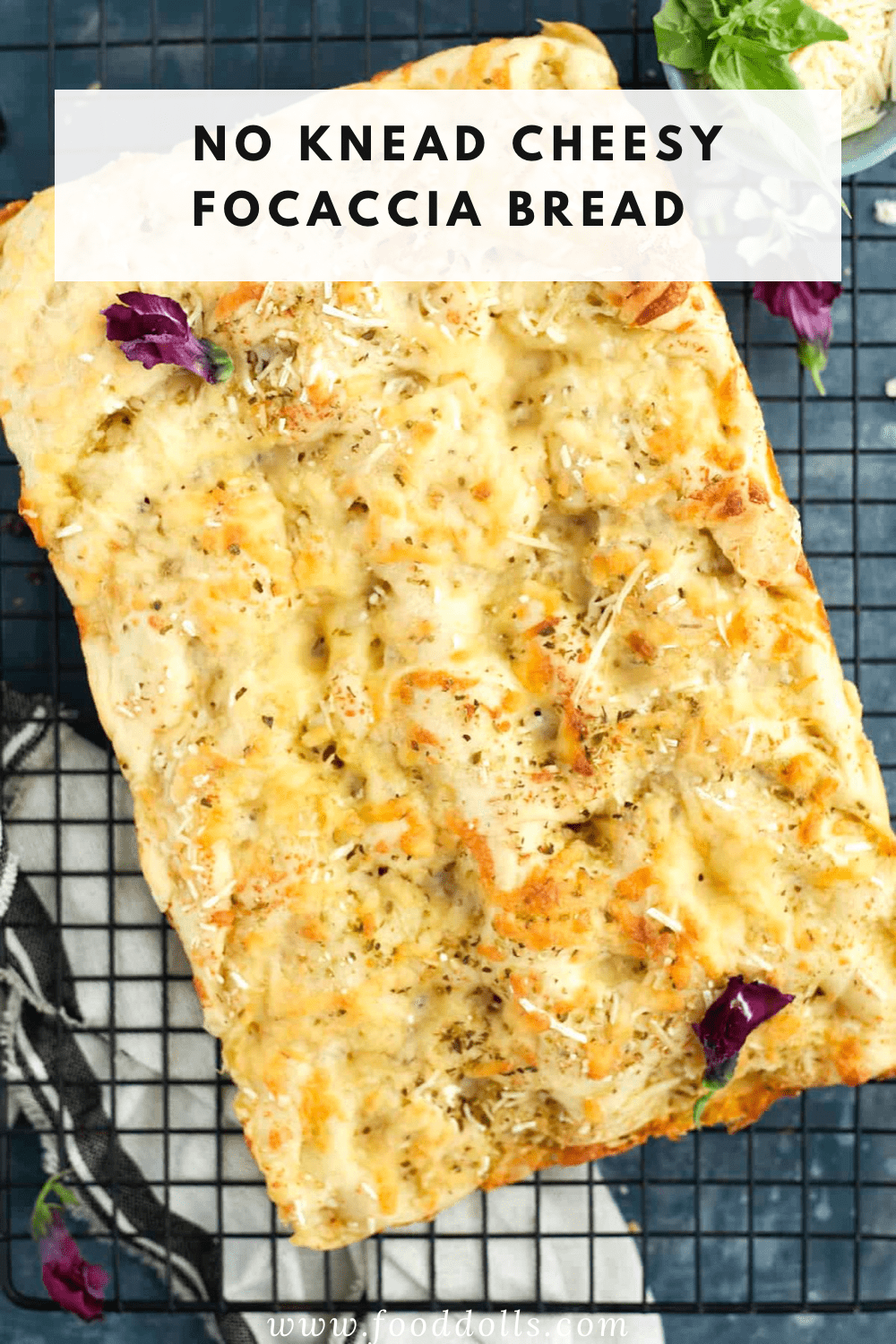 No Knead Cheesy Focaccia Bread - Food Dolls