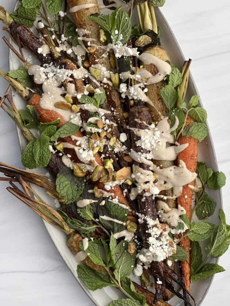 Oven Roasted Whole Carrots with Tahini Dressing - Food Dolls