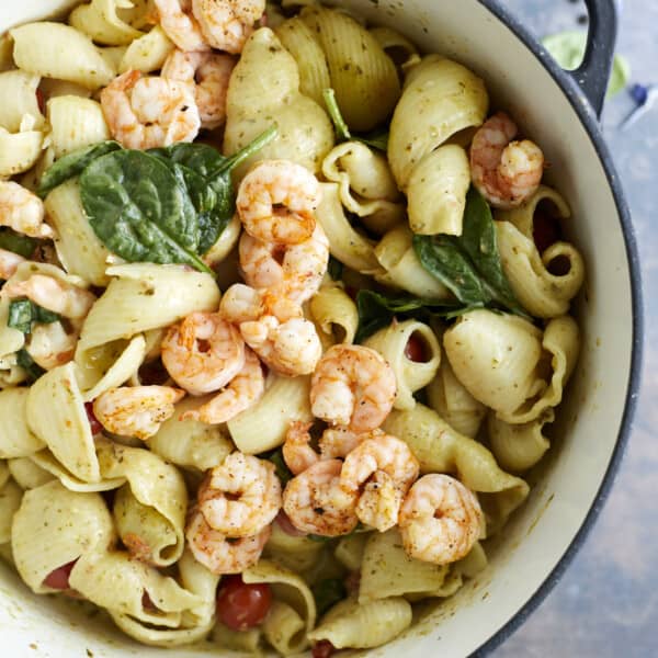 One Pot Pesto Pasta (with oven baked shrimp) - Food Dolls