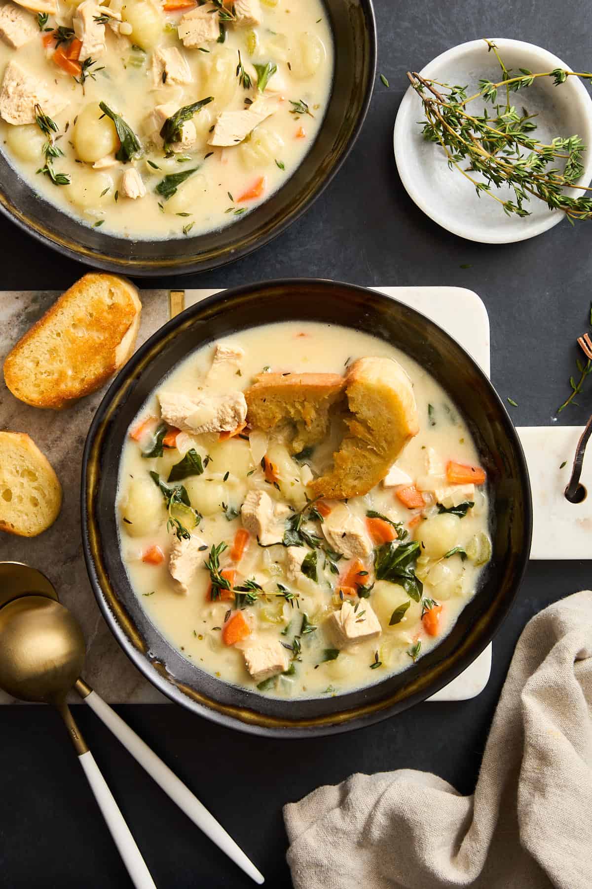 A bowl of copycat Olive Garden chicken gnocchi soup.