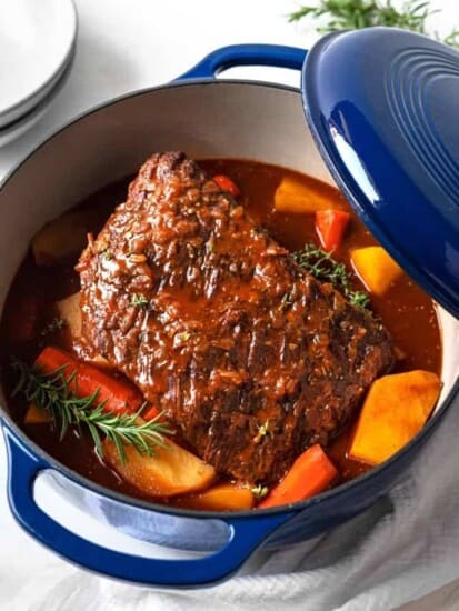 beef pot roast in a dutch oven