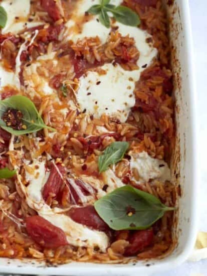 Caprese Baked Orzo Pasta