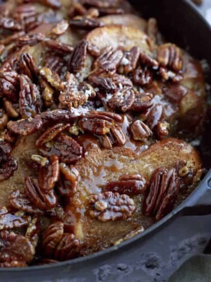 close up image of pecan pie french toast