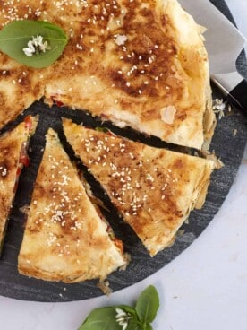 sliced of skillet veggie phyllo pie