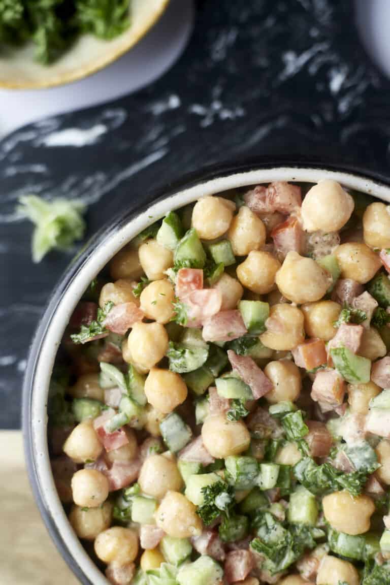 Tahina Salad with Chickpeas and Cucumber - Food Dolls