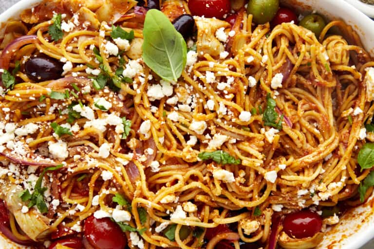 Mediterranean Spaghetti (Oven Baked Recipe) - Food Dolls