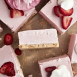 No-bake strawberry cheesecake squares.