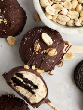 Peanut butter Oreo yogurt popsicles.