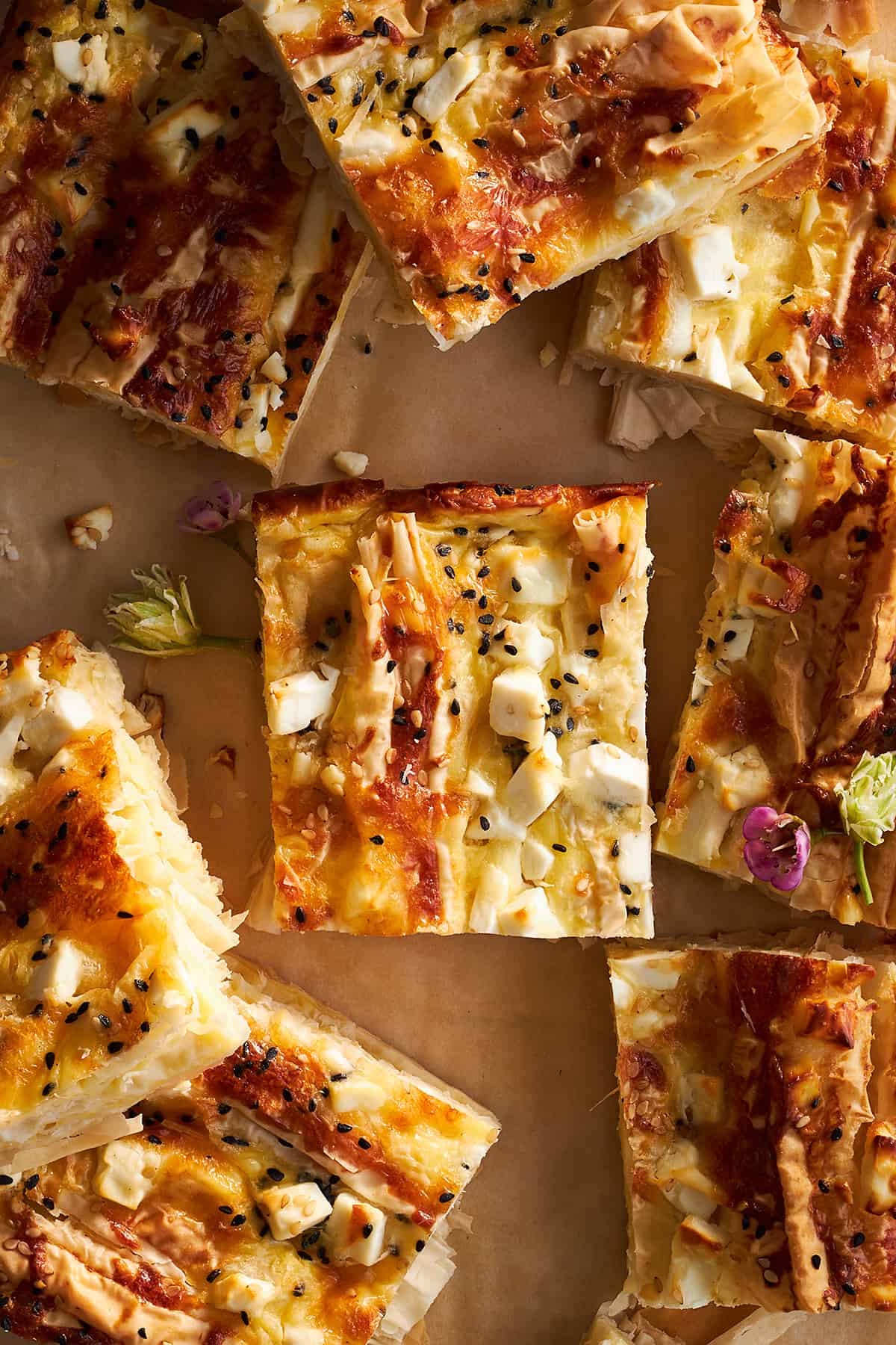 Feta cheese phyllo squares.