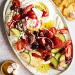 A platter of Greek salad dip.