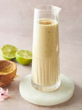 A container of tahini dressing.