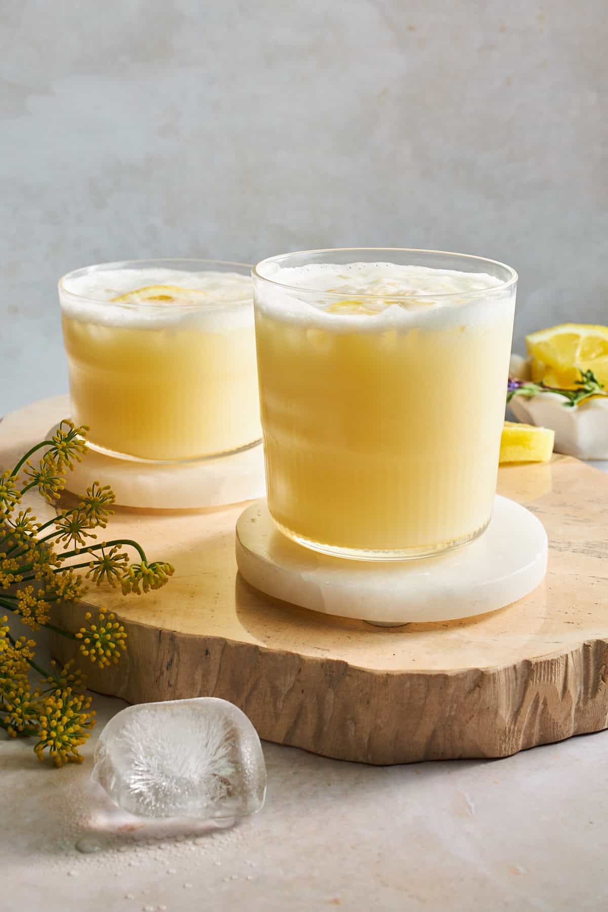Two glasses of creamy lemonade. 