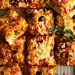 Dinner roll sheet pan pizza.