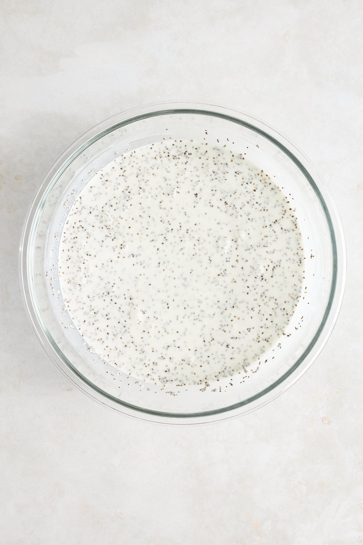 Overhead image of a bowl of chia pudding. 