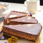 Three slices of chocolate peanut butter kunafa.