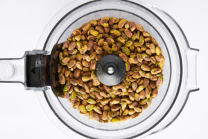 Pistachios in a food processor.