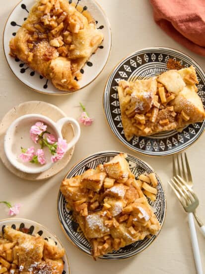 Plates of apple cinnamon French toast.