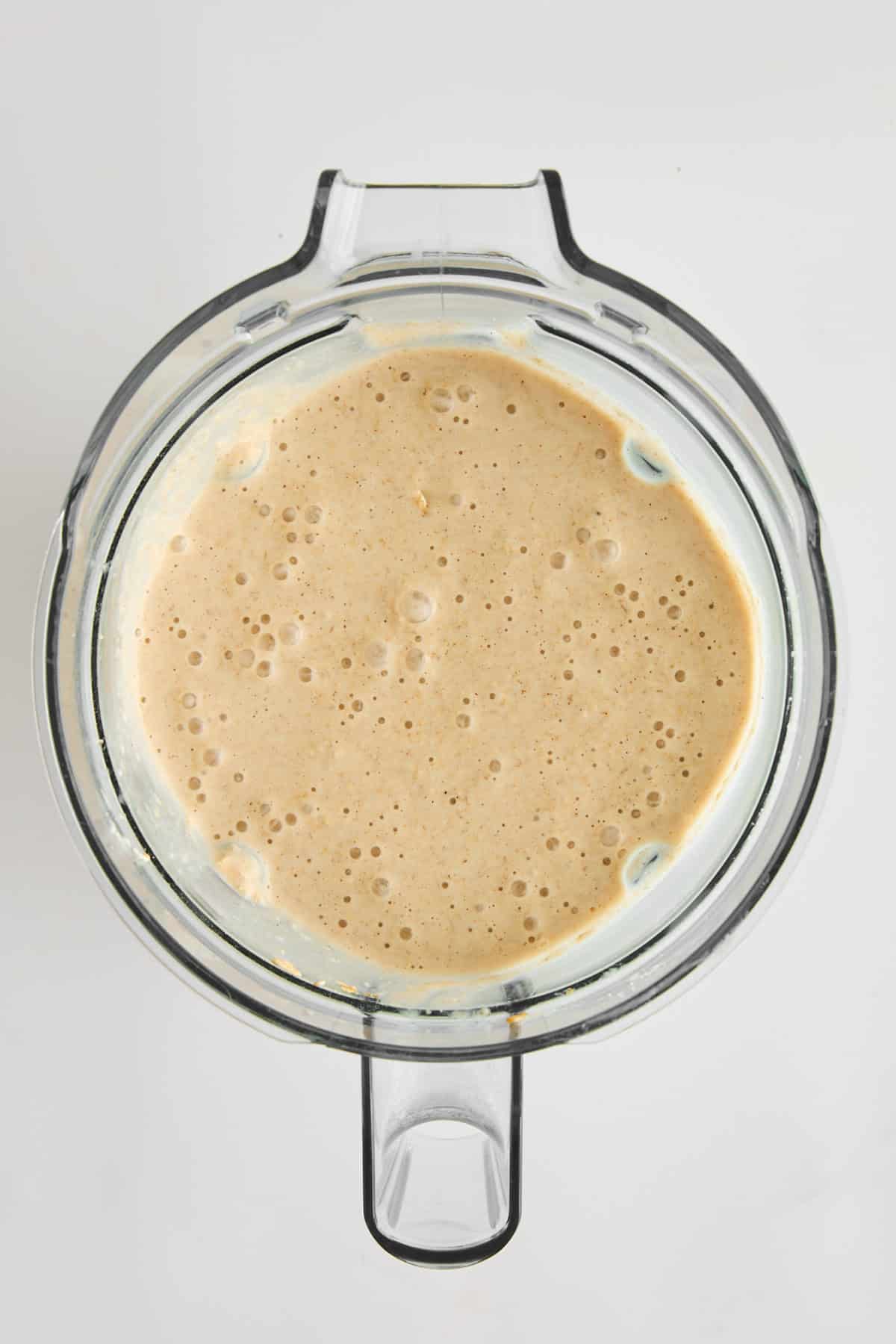 Protein chocolate chip pancakes batter in a blender. 