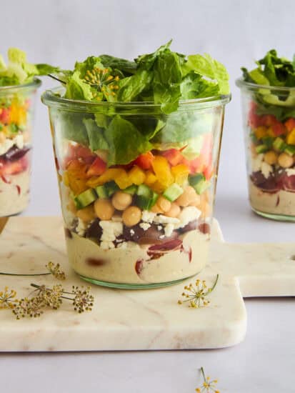 Mason jar Greek salads.