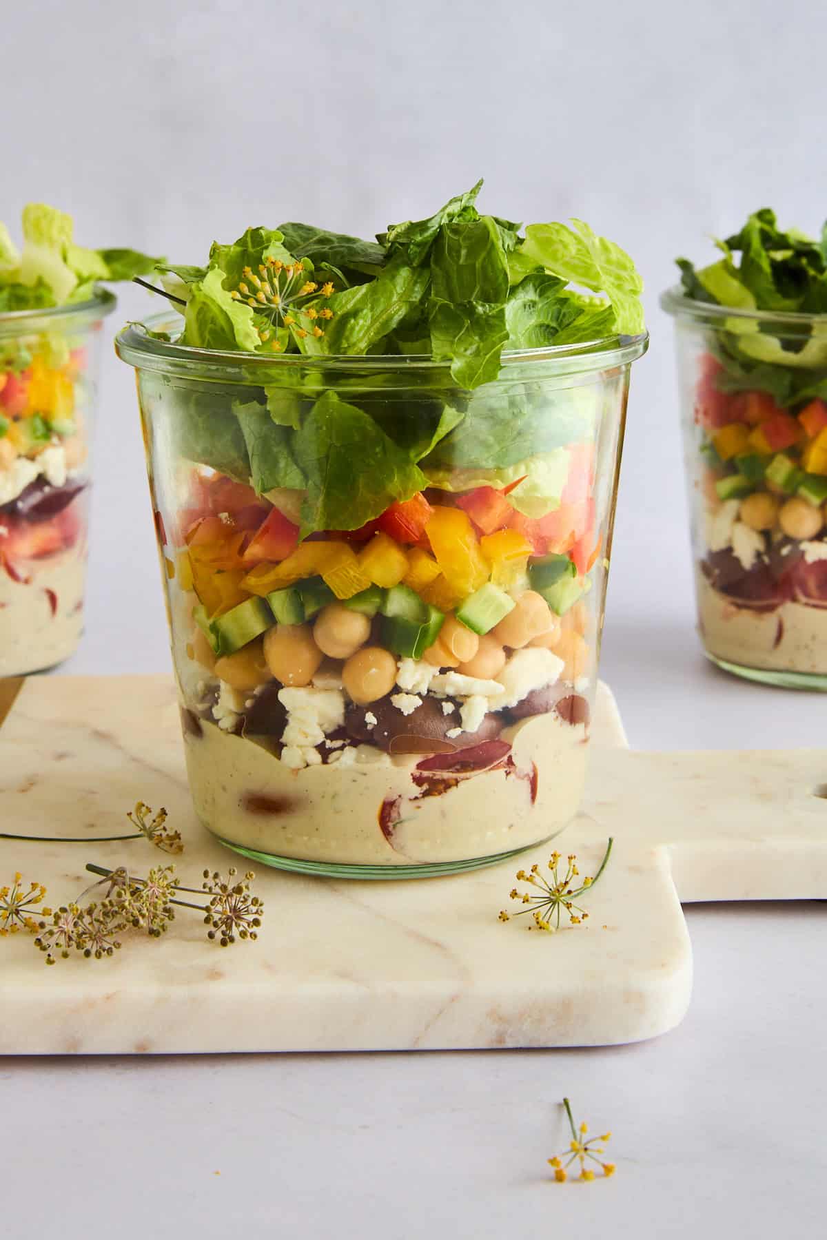 Mason jar Greek salads.