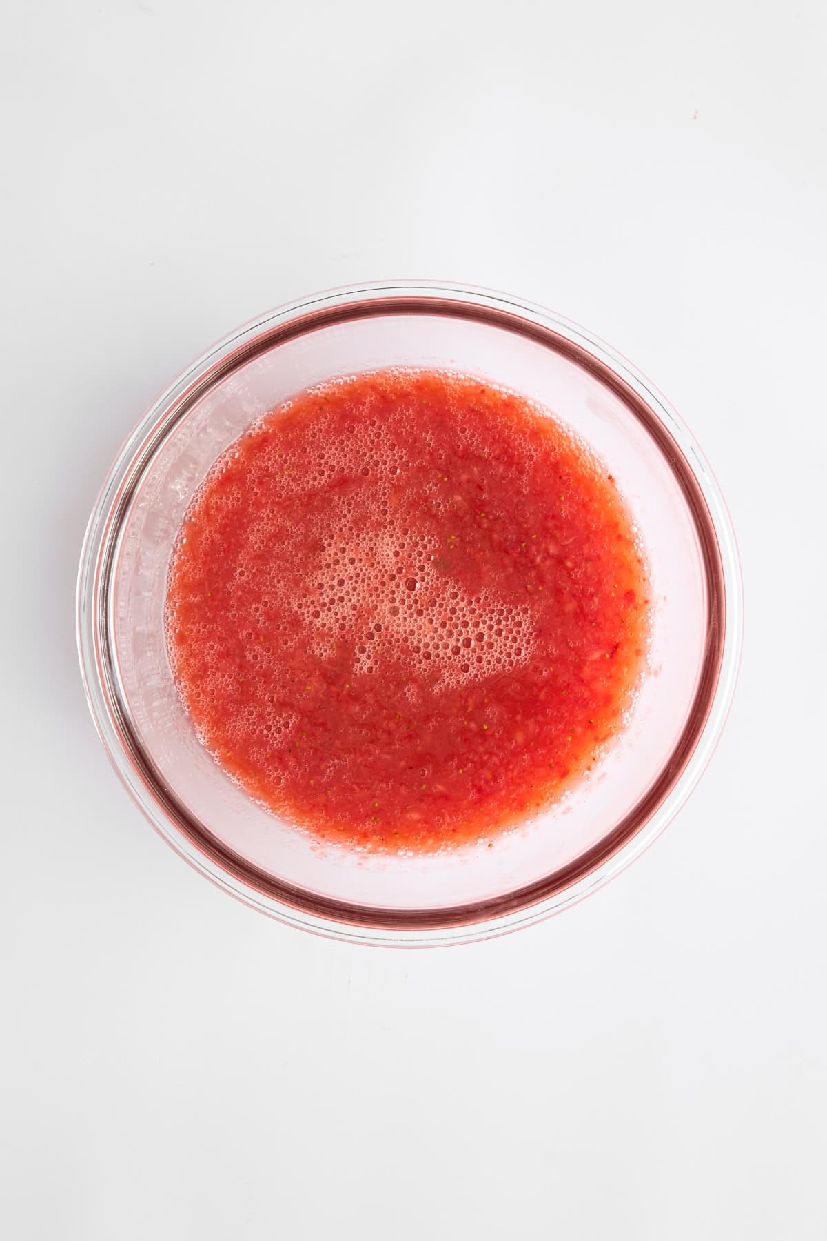 Strawberry puree in a bowl. 