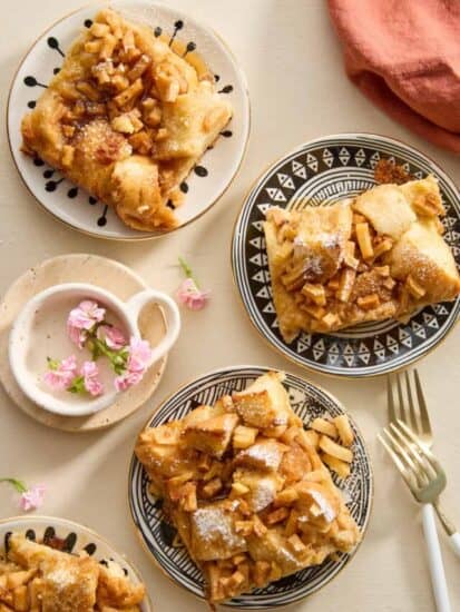 Plates of apple cinnamon French toast.