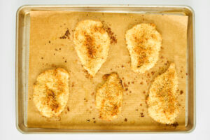 Baked breaded chicken pieces.