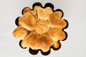 Baked Cinnamon Sugar Pull Apart Bread in a bundt pan.